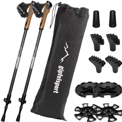 gipfelsport Nordic Walking Stöcke Aluminium - Teleskop Walking Stöcke verstellbar | Nordic Walking-Stöcke für Herren & Damen | Walkingstöcke, Stock verstellbar von 77cm - 120cm, extrem robust