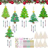 12 Weihnachtsbaum Windspiel Bastelset DIY Weihnachtsdeko Holzbastelset Schneekristall Windspiel Bastelset Kinder, Bastelhandwerk zum Bemalen für Mädchen Jungen Weihnachten Winter