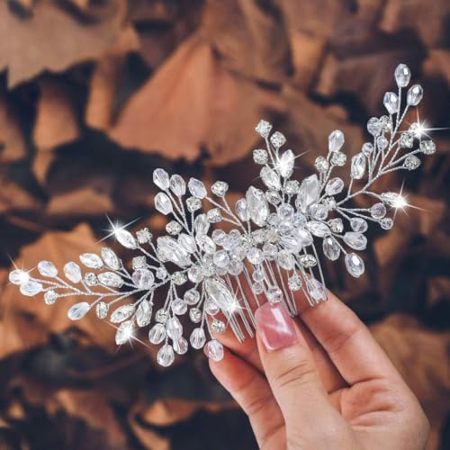 Zoestar Braut-Hochzeits-Haarkamm, silberfarbener Kristall, Braut-Kopfschmuck, Perlen-Haarschmuck für Damen und Mädchen