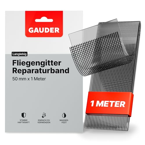 GAUDER Fliegengitter Reparatur Klebeband (50 mm x 1 m) | Insektenschutzgitter Reparatur Set | Fliegengitter Tür und Fenster