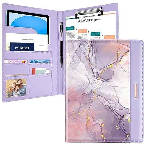 WAVEYU Padfolio/Resume Portfolio-Mappe für Damen und Herren, niedlicher schicker Padfolio-Ordner, Konferenz-/Rechtsdokumenten-Organizer mit Klemmbrett in Brief-/A4-Größe, Dokumentenhülle, lila Marmor