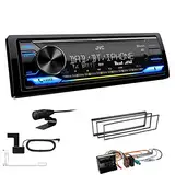 JVC KD-X472DBT 1-DIN Autoradio Bluetooth USB inkl DAB Antenne Einbauset passend für Peugeot 1007 2005-2009 schwarz