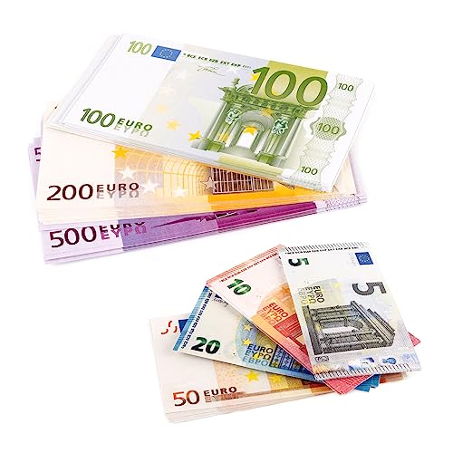 EIGHT4TWO® Packung mit 175 Geldscheinen Spielzeug, bestehend aus 25 Banknoten von 5 to 500 Euro Fälschung zu 75% Echtgeld, pielgeld euro, fake euro, gefälschte Euro, Banknoten zum Spielen (Pack € 75%)