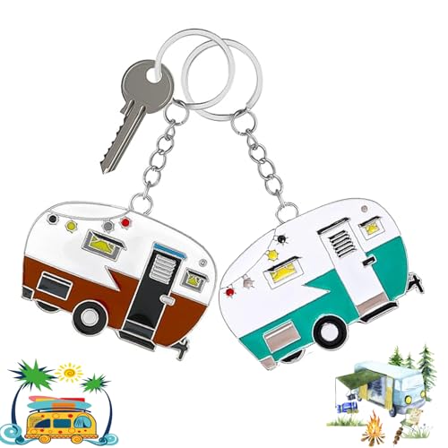 TJYAEKLTD Wohnwagen Schlüsselanhänger, Camping Schlüsselanhänger für Liebhaber, 2 Stück Schlüsselanhänger Wohnwagen Geschenk, Schlüssel Anhänger für Wohnmobil Reisen Camping Souvenirs (Green+Brown)