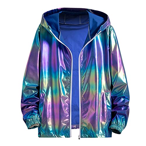 callmo Deals of The Day Herren Metallic Jacke Nightclub Jacke Kapuzenjacke Sweatshirt Bomberjacke Glänzend Party Dance Disco Jacken Holographic Kostüm Karneval Varsity Baseball Farbverlauf Jacke