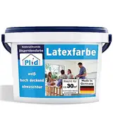 Plid® Latexfarbe Weiß seidenglänzend [5L] - Abwaschbare Farbe Innen für Küche & Badezimmer - Latexfarbe abwaschbar leicht zu reinigen & nicht schlämmend -Latexfarbe abwaschbar nicht füllend