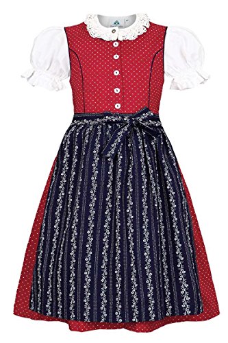 Isar-Trachten Mädchen Kinderdirndl mit Bluse rot, ROT, 122