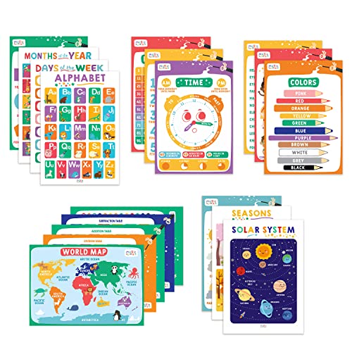 Magic Scholars Lernposter – ABC Alphabet Poster für Kinder – Lernposter Kinderzimmer – Weltkarte Kinder - 18 Stück Strapazierfähig (28 x 17 cm) - Buchstaben Poster für Kinder zum Englisch lernen