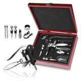 Korkenzieher Wein Set, 8 Stück Manueller Weinöffner Sommelier-Sets, Edelstahl Rotwein Flaschenöffner mit klassischem Holzetui für Weinflaschen, Weinöffner Kit für Hochzeit Christmas Papa Vatertag