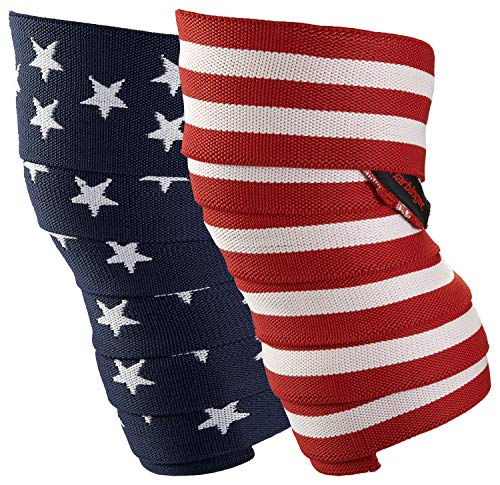 Harbinger Red Line Kniebandagen für Gewichtheben, 200 cm, 1 Paar, Unisex-Erwachsene, Red Line 78-Inch Knee Wraps, Flagge