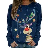 Damen Christmas Weihnachtspullover Weihnachtsmann Pullover T Shirts Ugly Elch Gedruckt Xmas Pulli Top Pullover Blusen Langarm Festliche Oberteile Sweatshirt