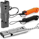 aZengear Laute Pfeife (Paar) mit Paracord-Schnur und Schlüsselanhänger | einfache Bedienung, wasserdicht, Edelstahl | für Notfall, Hundespaziergänge, Sicherheit, Training, Outdoor-Camping