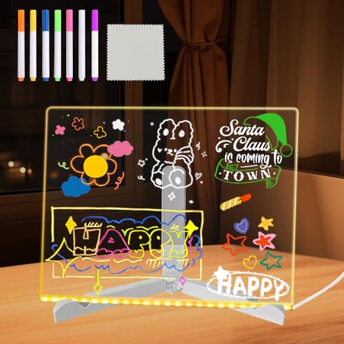 Leuchtende Nachrichtentafel,LED Notiztafel mit Farben,Stift mit 7 Farben,30x20cm,Whiteboard Elektronisch,Nachrichtentafel mit LED,Acryl Notiztafel,Acryl Schreibtafel