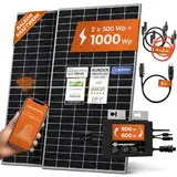 Solarway® 1000W Balkonkraftwerk 800W komplett Steckdose - neuester 800 Watt Wechselrichter - Solaranlage Komplettset - 500W Solarmodule & Envertech & Zubehör