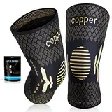 2 Stück Kupfer Kniebandage für Männer und Damen, Beste Kompression Kniestütze Kniebandagen, Knee Sleeves Support für Meniskus, Arthrose, ACL, Kraftsport, Sport, Gym, Laufen, Joggen