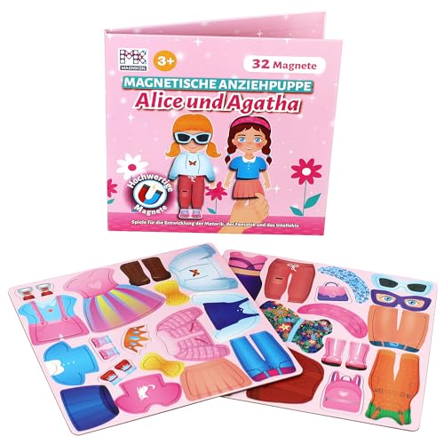 MAGNIKON UD15 Magnetspiel Alice und Agatha, Magnetspielbuch, Anziehpuppe, Magnetspielbox, Magnetbrettspiel, Magnetpuppe zum Anziehen mit 39 Magneten