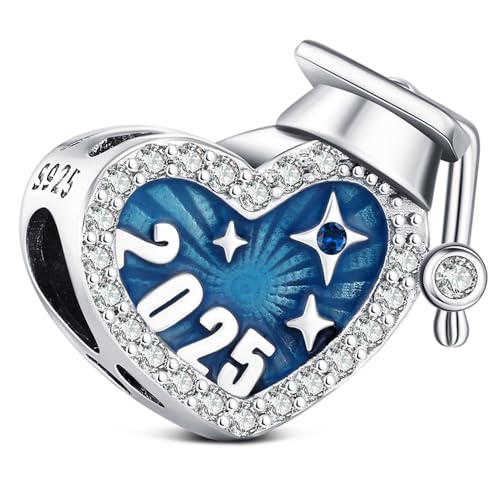 KEQ 2025 Abschluss Herz Charm 925 Sterling Silber Zirkonia Anhänger für Armband Halsketten Schmuck Geschenk Abschluss-Geschenke für Sie 2025