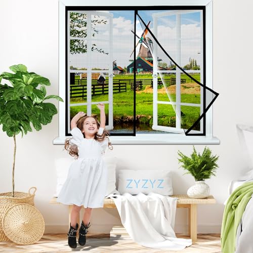 Fliegengitter Fenster Magnetisch, 130x115cm Schwarz Strapazierfähiger Magnet Fliegengitter Balkontür, Hochdichtes Netz Insektengitter Lamellenvorhang für Schiebetür, Küche