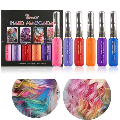 Gireatick 6 Farben Sofort Haarfarbe Farbstoff Temporäre Haar Wimperntusche für Mädchen & Frauen, Waschbar Haarfarbe Kreide Regenbogen Haar Wimperntusche für Geburtstag Cosplay DIY (A, box)