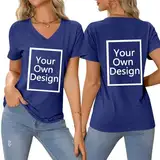 Custom Tshirt Bedrucken Lassen für Damen - V-Ausschnitt T-Shirt Selbst Gestalten mit Vorne und hinten Bedruckt, Personalisiert Exklusive Anpassung Mit Text Foto Logo - Design das Einzige Geschenk