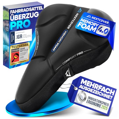 Nextcover® Fahrradsattel Überzug CoverPro mit [Memory Foam 4.0] - Ergonomischer Gel Sattelbezug Fahrrad - Sattelüberzug gepolstert I Fahrradsitz Polster für Damen & Herren Trekking