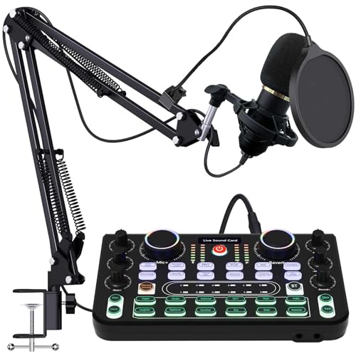 RUBEHOOW Mixer Kit mit Live Soundkarte, DJ Controller und BM800 Mikrofon für Live-Auftritte, Aufnahmen, PC- und Karaoke-Partys sowie Spielstimmen