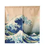 LIGICKY Japanische Gardinen Noren kurz Vorhänge Türvorhang Verdicken Leinen Tapisseri für die Heimtextilien Raumteiler 85 x 90 cm (Ukiyoe Hokusai The Great Wave Off Kanagawa)