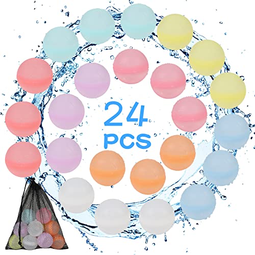 Wasserbomben Wiederverwendbar, Glovios 24 Stück Wasserballons Wiederverwendbare, Selbstschließend Wasserbomben Set für Wasserspielzeug Kinder Outdoor Sommer Aktivitäten