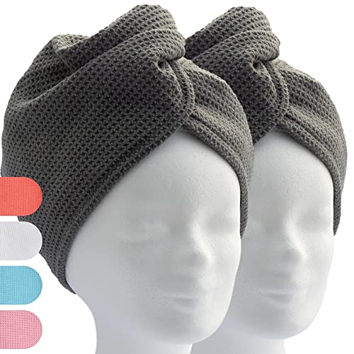 ELEXACARE Haarturban, Turban Handtuch mit Knopf (2 Stück, anthrazit/dunkel-grau), Mikrofaser Handtuch für Kopf und lange Haare