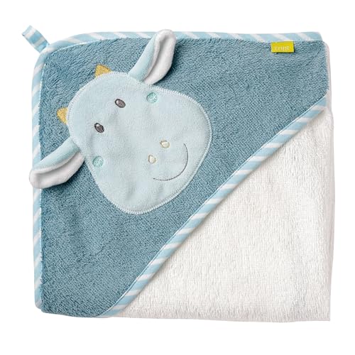 Fehn Badetuch Baby Drache - Badehandtuch Kinder Poncho aus Frottee - Handtuch mit süßem Drachen - Babybadetuch mit Kapuze für Babys und Kleinkinder ab 0+ Monaten – Kapuzenhandtuch Maße 80 x 80 cm