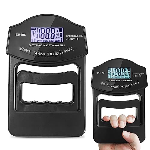 Digitaler Handkraftmessgerät, 396lb/180Kg Digitaler Griffstärke-Messung, Kraftmesser, LED Display Grip Strength Trainer, Dynamometer mit USB-Ladekabel(Schwarz)