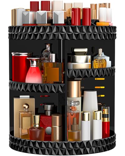 Famitree Make Up Organizer 360 Drehbar, Acryl Kosmetik Organizer, Skincare Beauty Organizer mit 6 Lagen verstellbarem Tablett für Kommode, Schminktisch, Badezimmer, Schwarz