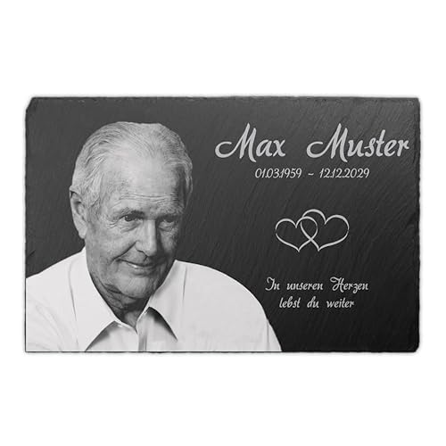 Paule Black Gedenktafel mit Gravur für Menschen Schiefer 30 x 20 cm wetterfest - Individueller Text und Foto
