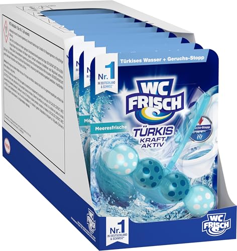 WC-Frisch Kraft Aktiv Türkisspüler Meeresfrische (10er Pack), WC Reiniger für eine sichtbare Reinigung mit türkisem Wasser, Duftsteine für einen intensiven WC Duft