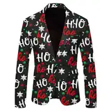 Generisch Weihnachtsblazer Herren Button Formal Mantel Langarm 3D Bedruckte Anzugjacke Lustig Party Kostüm Weihnachtsanzug Slim Freizeit Herrenanzug Sakkos Weihnachten Festlich Jacke