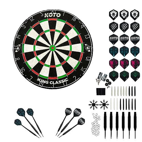 KOTO - King Classic Academy Set, Einsteigerset, Hochwertige Dartscheibe, Inklusive 2 Kompletten Dart-Sets (Barrel, Schaft, Flight)