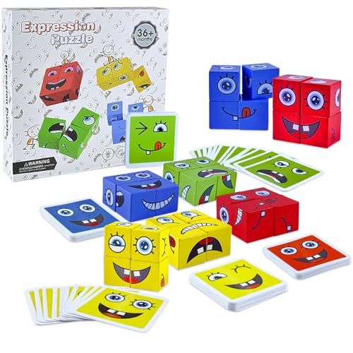 face Changing Magic Cube,Geschichtenwürfel,Montessori Puzzle Bausteine Holz Spiel,3D Puzzle Face-Changing Magic Cube Set für 3 4 5 6 7 Kinder Gift für Jungen und Mädchen