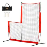 VEVOR L-Typ für Schlägerkäfig 240 x 106 x 214 cm Baseball- und Softball-Sicherheitsschirm Körperschutz Tragbarer Schlagschirm mit Tragetasche & Bodenpfählen, Outdoor Baseball-Pitching-Netz Rot