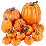 Miaikoe Paket von 12 Pcs Verschiedene Größen Künstliche gefälschte orange Große Faux Ernte Kürbisse für Herbst Thanksgiving Halloween Saisonale Urlaub Dekor Dekoration