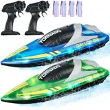 VEVOR RC Boot 2er-Set, 2,4GHz 12km/h, Ferngesteuertes Boot für Pools & Seen, Rennboot mit LED-Licht, 4 wiederaufladbare Batterien, Ganzkörper wasserdicht, Geschenk für Jungen & Mädchen, Blau/Grün