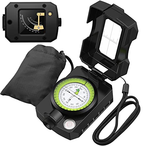 Proster Wanderkompass mit Neigungsmesser IP65 Wasserdichter Militärkompass Professioneller Kompass Multifunktioneller Handkompass mit Tragetasche für Camping Jagd Wandern Geologie -Schwarz …