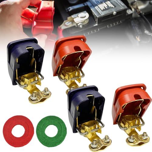 GBKDQQ 2 Paar Auto Batterieklemmen, 12V Autobatterie Klemmen KFZ Batterie Schnellklemmen Polklemmen Autobatterie Batteriepolklemme Set mit Batterieunterlegscheiben für Motorrad Truck (Positiv/Negativ)