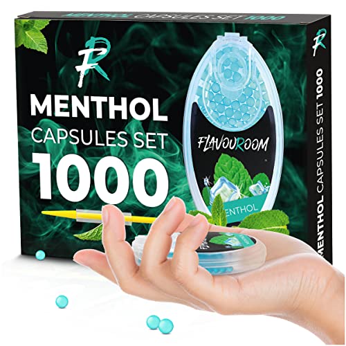 Flavouroom - Premium Menthol Kapseln 1000er Set | DIY Menthol Filter für unvergesslichen Flavour Geschmack | inkl. Box zur Aufbewahrung der aromatischen Click Hülsen Kugeln