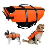 Schwimmweste Hund, FainFun Schwimmweste Hund Orange, Schwimmweste für Klein und Groß Hunde Ripstop und Reflektierende, Verstellbare Größe mit Starkem Auftrieb und Schwimmen Rettungsgriff(L, Orange)