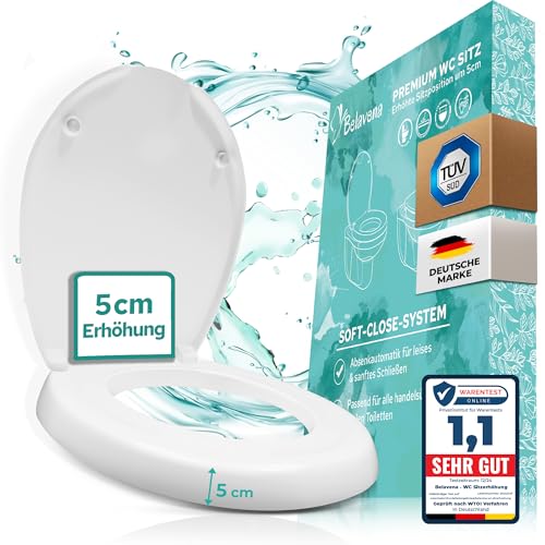 BELAVENA® WC Sitzerhöhung 5cm inkl. Absenkautomatik für bequemes Sitzen & Aufstehen/Erhöhter Toilettensitz aus Duroplast bis 200 kg belastbar