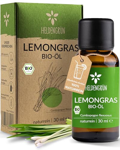 Heldengrün® BIO Lemongras Öl [100% NATURREIN] Erfrischend & Anregend - Echtes Zitronengrasöl - Duftöl Lemongras - Ätherische Öle für Aromatherapie