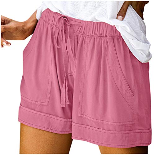 Kurze Hosen Damen Sommer Hosen Taille verbindende kurze Hosen mit Taschen Comfy Womens elastischer lockerer Auszug lässige Hosen Damen Shorts 40 Hosen Damen Locker Jogginghosen Damen (Pink, M)