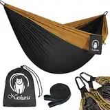 Nasharia Reise Camping Hängematte - 275 x 140 cm Atmungsaktiv, Schnelltrocknendes 210T Nylon Spinning - Fallschirmmaterial - 2 x Premium Karabiner, 2 x Nylon-Schlingen | Für Outdoor Drinnen Garten