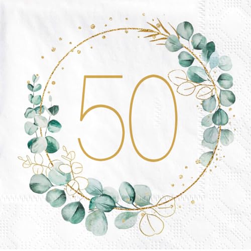 50. Geburtstag Deko Servietten, 40 Stück Servietten Eukalyptus Geburtstag, Servietten Gold Grün, Papierservietten für 50 Geburtstag Mann Frau Geburtstag Party Jiaju, für die Dekoration