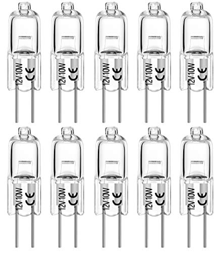 VINBE G4 Halogenlampe T3 10W 120lm G4 Dual Pin AC/DC12 Volt Lampe, verwendet für Kuppeleuchten, Kronleuchter, Gleisbeleuchtung, 10W 12V warmweiß 2700K (10 Pack)